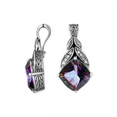 Sterling Silver Balinese Mystic Quartz Pendant With Cubic Zirconia Leaf Design